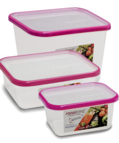 Set 3 hộp (500-1000-2100ml) đựng thực phẩm kháng khuẩn Sanaliving OMADA sản xuất 100% tại Italy - màu Hồng